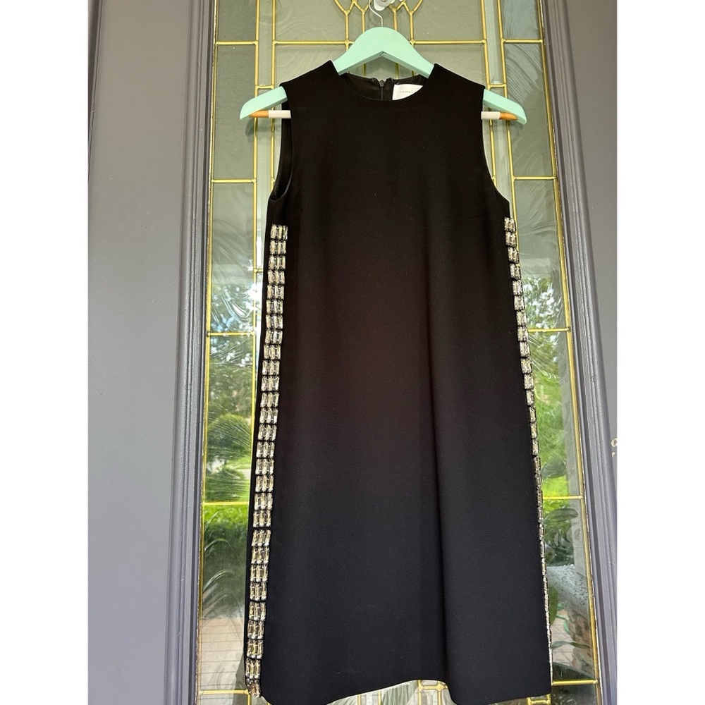 Victoria Beckham black crepe shift dress with side crystal embellishments sz 0 - Picture 5 of 13